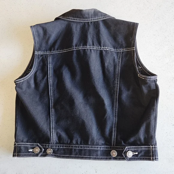 Embroidered Black Denim Vest - Picture 3 of 6